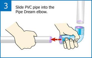 Pipe Dream Step 3: Slide PVC pipe into Pipe Dream Elbow